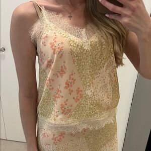 LOFT Cream and Olive Floral Lace-Trim Camisole